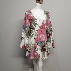 Show Me Your MuMu Joni Flow Mini Dress Medium Floral Bell Sleeve Coastal Cowgirl